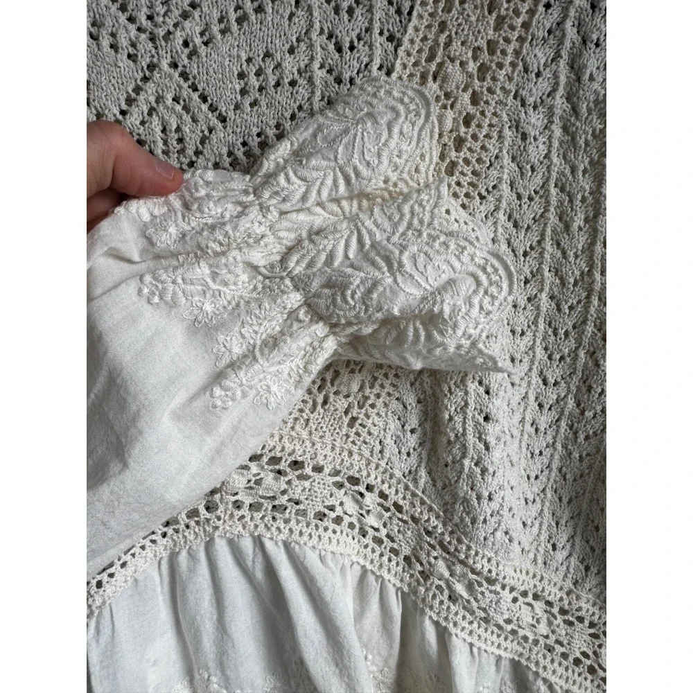 Zara Cream Knit Eyelet Lace Crochet  Boho Y2K Festival Top Large